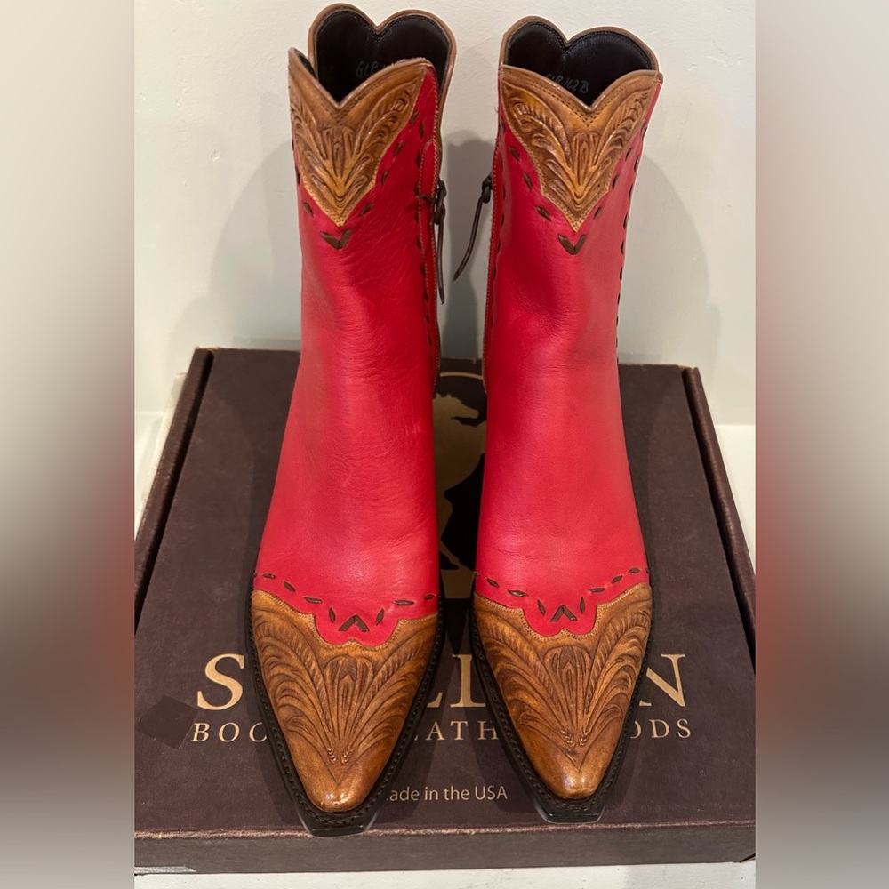 Stallion Boots “Zorro” In El Paso Red Leather with Cognac Tooled Accents.